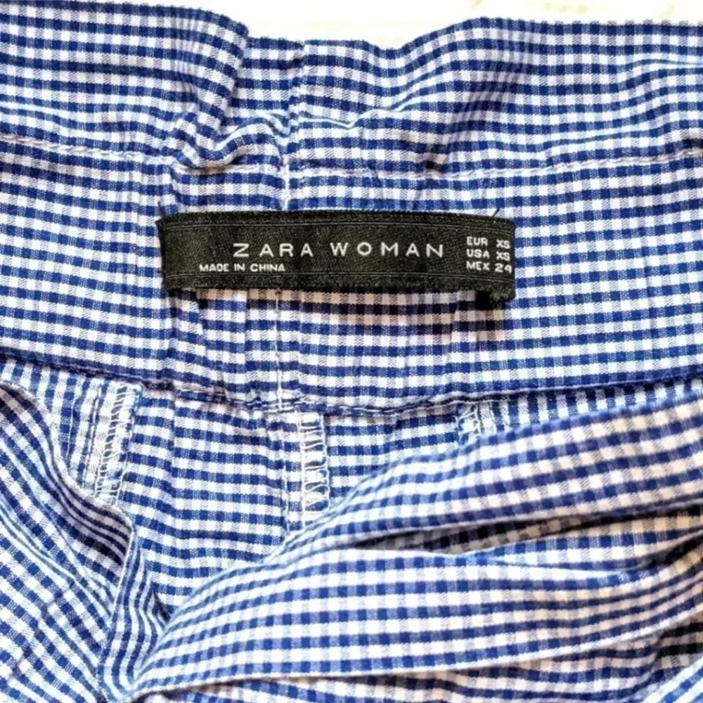 Zara Woman Blue and White Gingham Embroidery Lace Trim Skorts Short Skirt XS - Picture 9 of 9